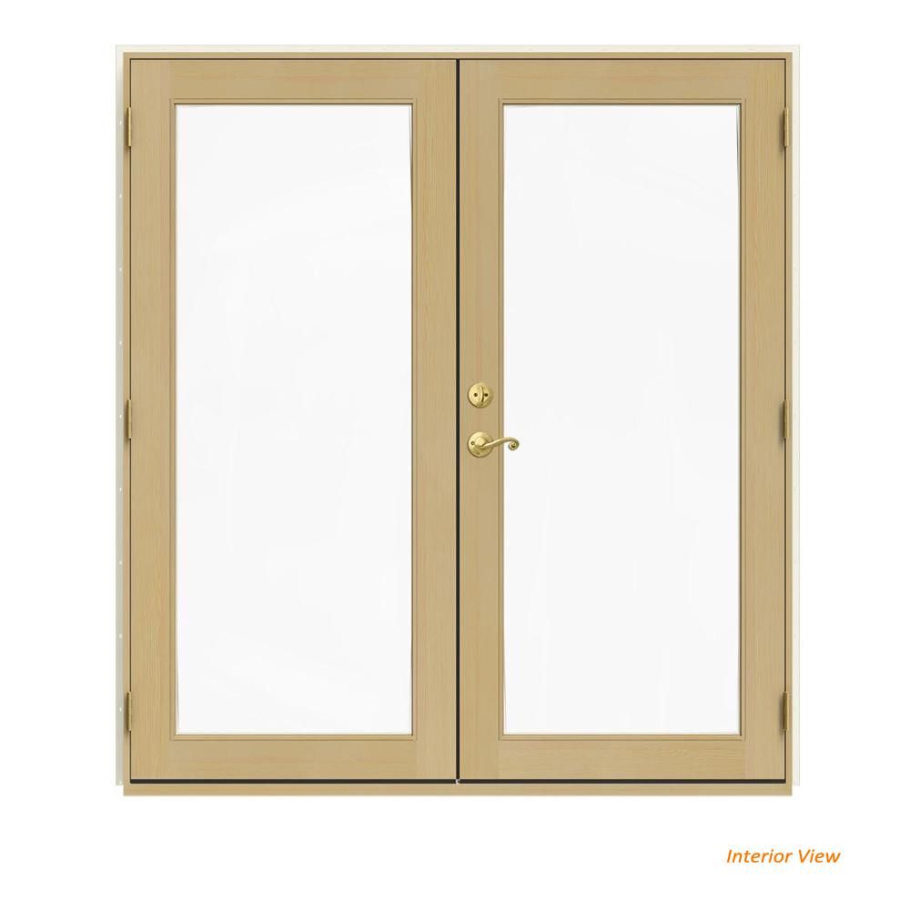 JELDWEN 72 in. x 80 in. W2500 Contemporary Vanilla Clad Wood LeftHand Full Lite Sliding Patio