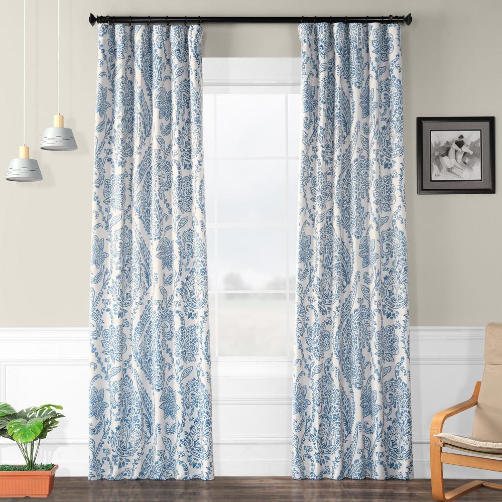 Exclusive Fabrics Furnishings Semi Opaque Tea Time China Blue Semi Opaque Tea Time China Blue Blackout Curtain 50 In W X 84 L Panel