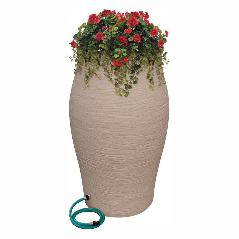 Rescue 50 Gal Sandstone Water Urn Flat Back Rain Barrel With