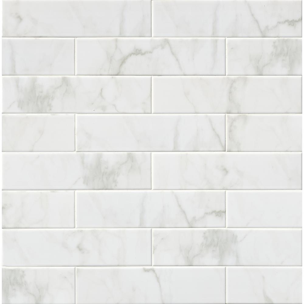 MSI Marmi Blanco White 4 in. x 16 in. Glazed Ceramic Wall Tile (11 sq