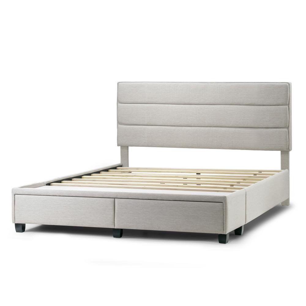 Glamour Home Arnia Beige Fabric Queen Bed Captain S Bed With 2