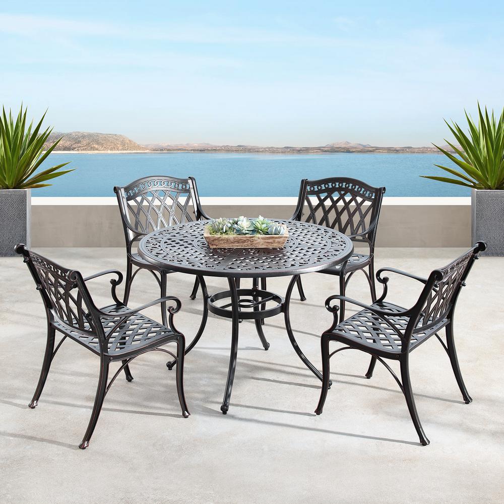 Oakland Living Luxurious Ornate Antique Copper 5 Piece Aluminium Round Outdoor Dining Set Hdserra Bullo 5pc Ac The Home Depot