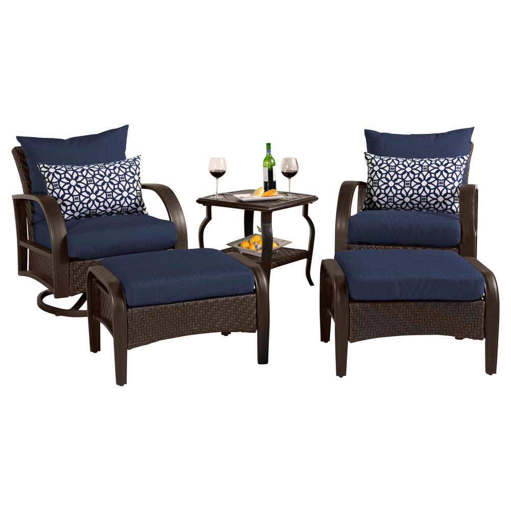 Rst Brands Barcelo 5 Piece Motion Wicker Patio Deep Seating Conversation Set With Sunbrella Navy Blue Cushions Op Peclb5m Bar Nvy K The Home Depot