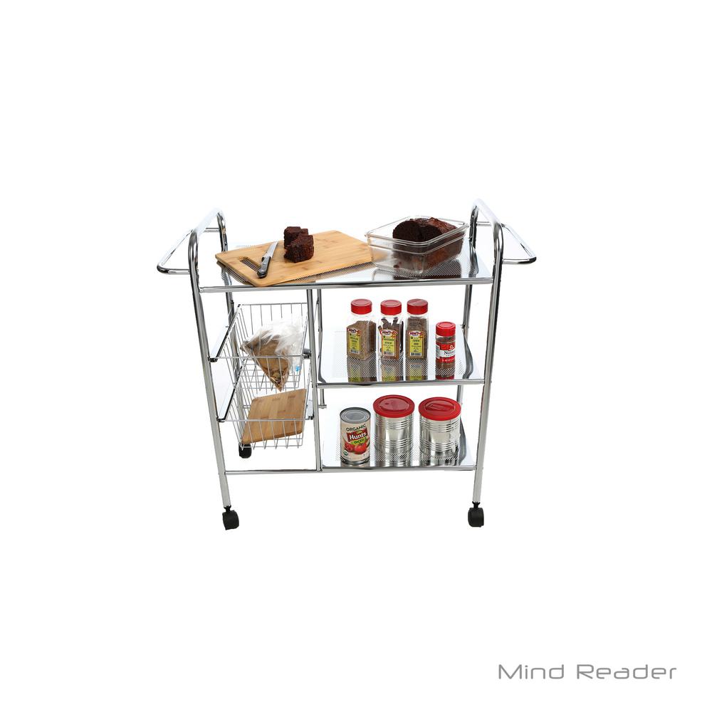 Mind Reader 3Tier Metal 4 Wheeled Utility Cart with 2 Wire Baskets in