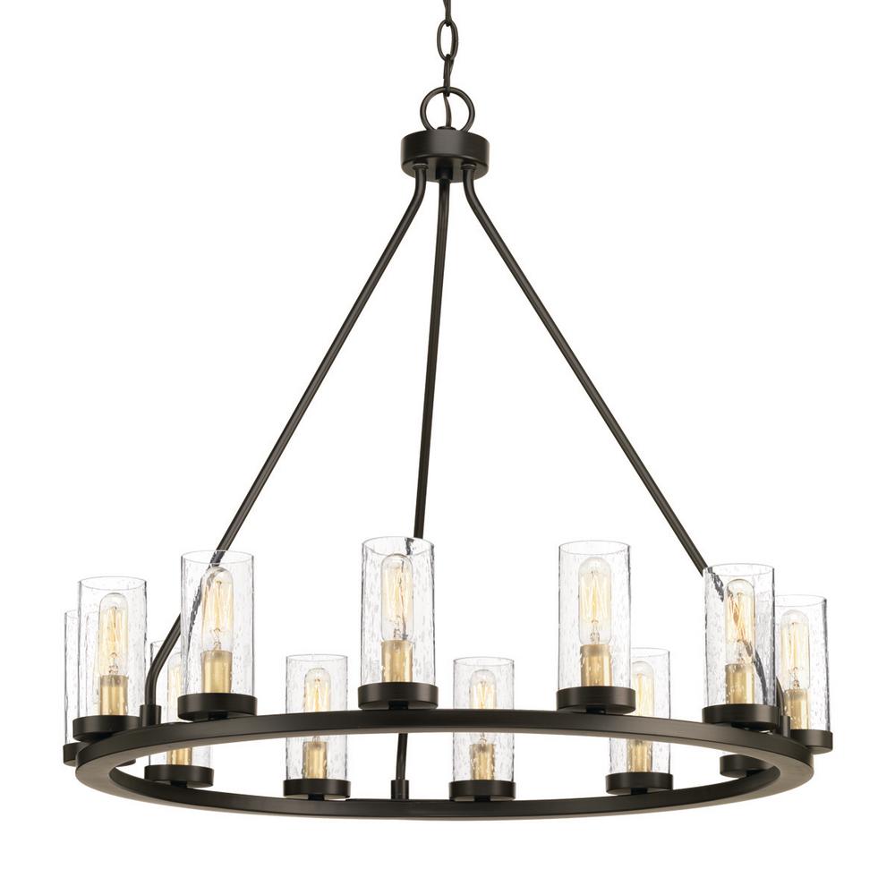 Progress Lighting Hartwell 2663 In 12 Light Antique Bronze Dining Room Chandelier With Clear Seeded Glass And Natural Brass Accents P400126 020 The Home Depot