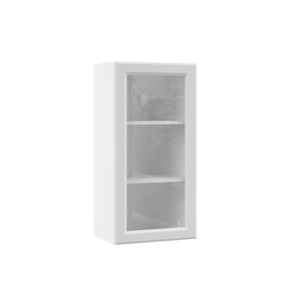 Hampton Bay Designer Series Elgin Assembled 18x36x12 In Wall Kitchen Cabinet With Glass Door In White Wgd1836 Elwh The Home Depot