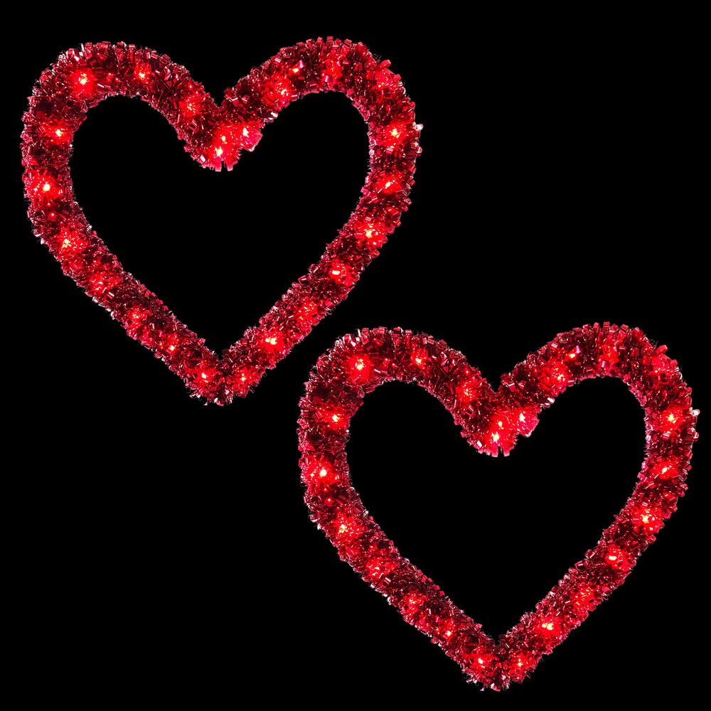12 in. W x 12 in. H Lighted Heart Curly Valentine Tinsel Frame, Red ...