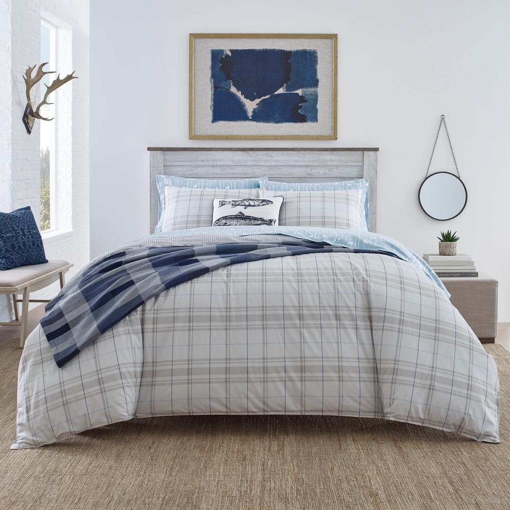 Eddie Bauer Grays Harbor Plaid Grey 3Piece Cotton Comforter, King