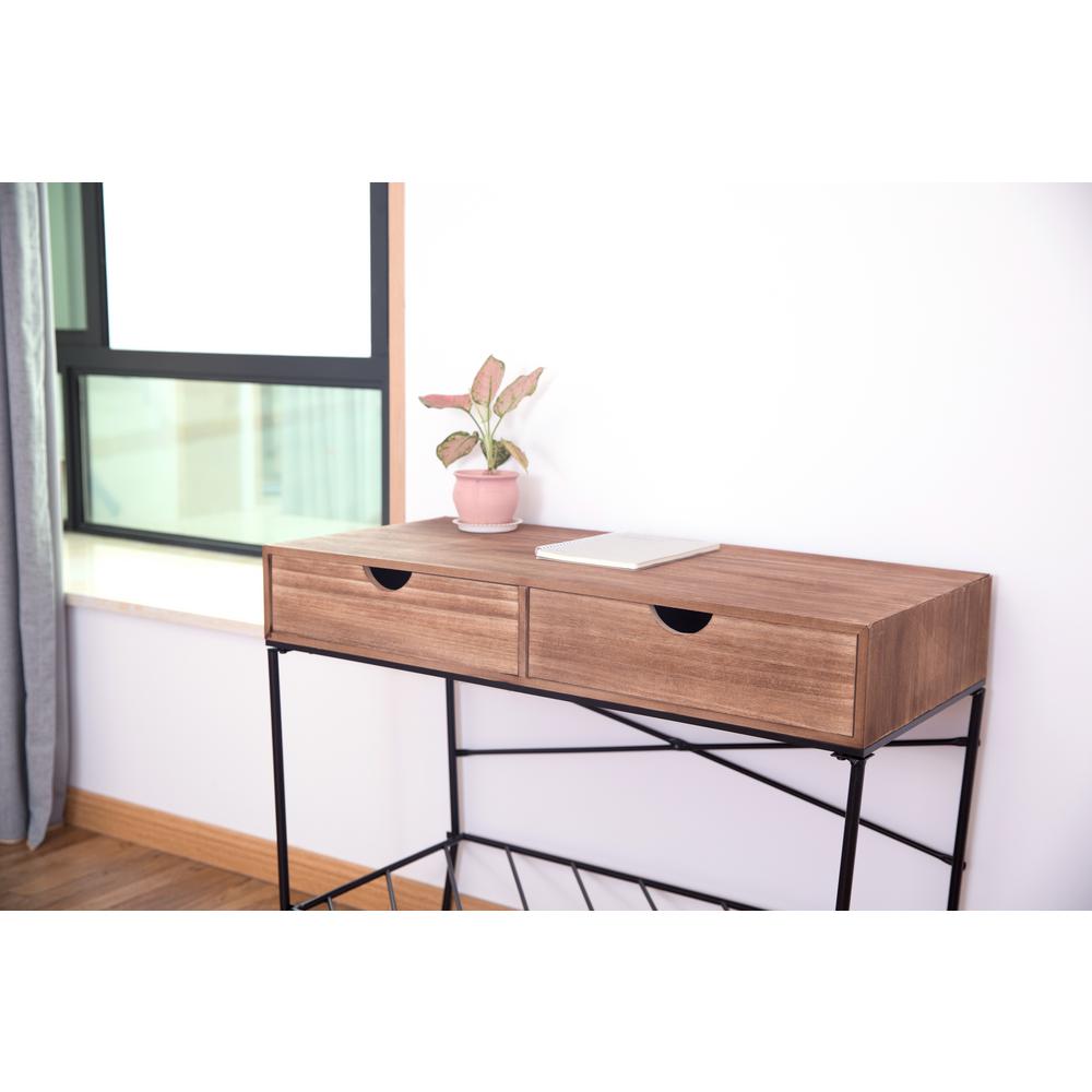 Uniquewise Wood And Metal Brown Console Table With 2 Drawers And