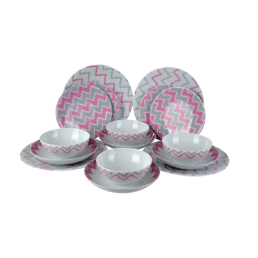 Unbranded Kutahya Zuegma Collection 16Piece in Pink and Grey Porcelain