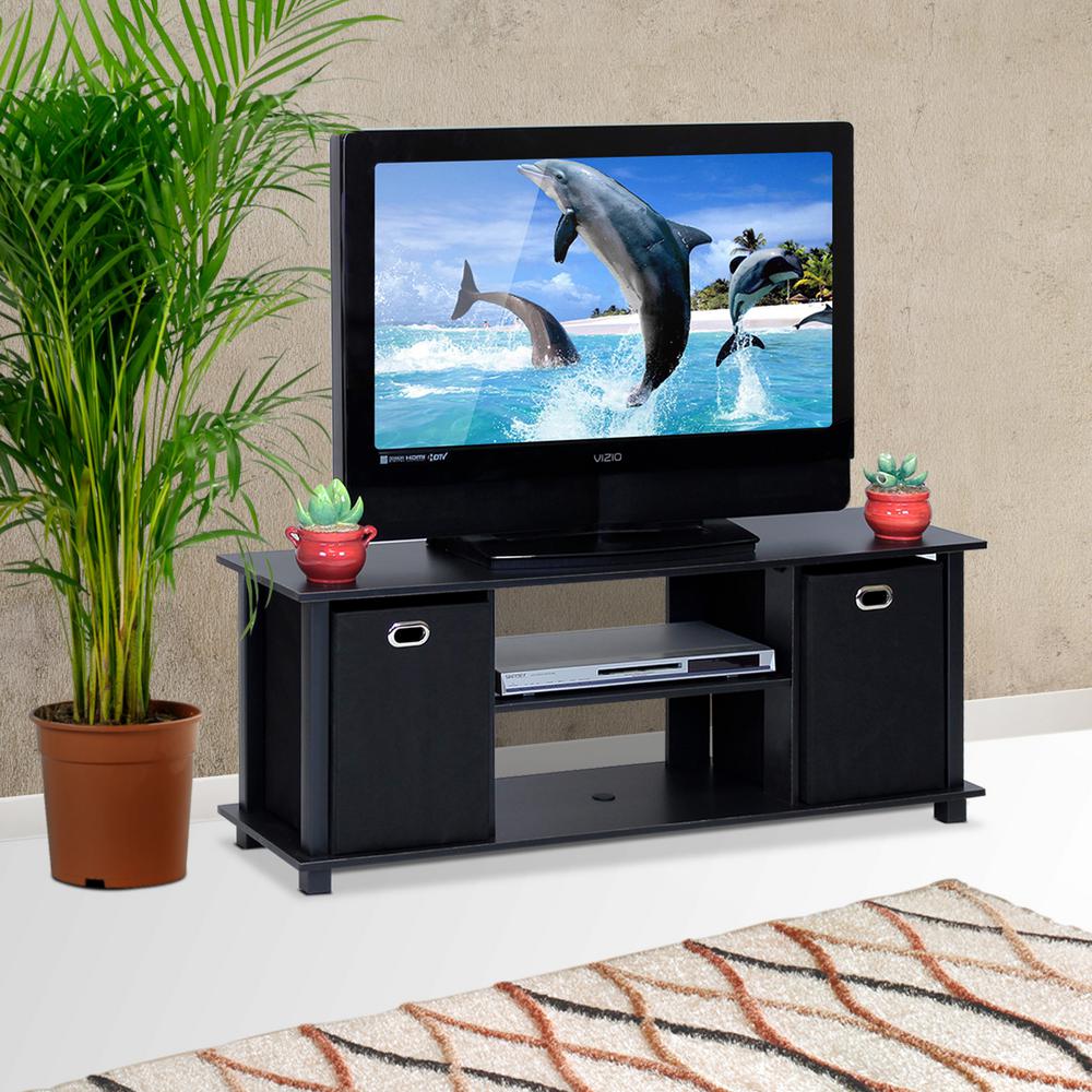 Furinno Econ Black Entertainment Center With Storage Bins 13054bk Bk