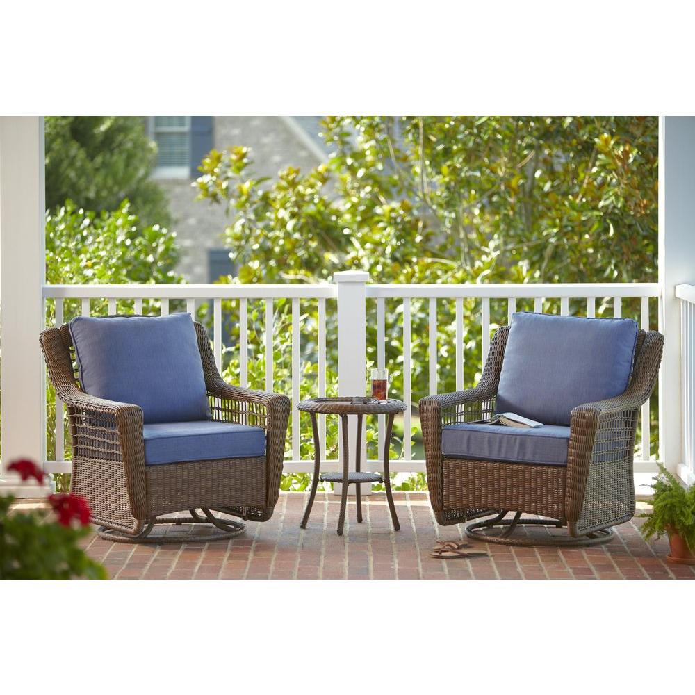 2 3 Person Hampton Bay Lounge Chair Patio Conversation Sets Spring Haven Brown 3 Piece All Weather Outdoor Patio Chat Set With Sky Blue