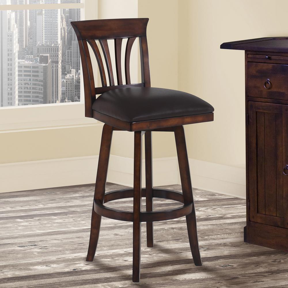 Armen Living Madison 26 In Brown Faux Leather And Pecan Wood Finish Armen Living Madison 26 In Brown Faux Leather And Pecan Wood Finish Swivel Barstool