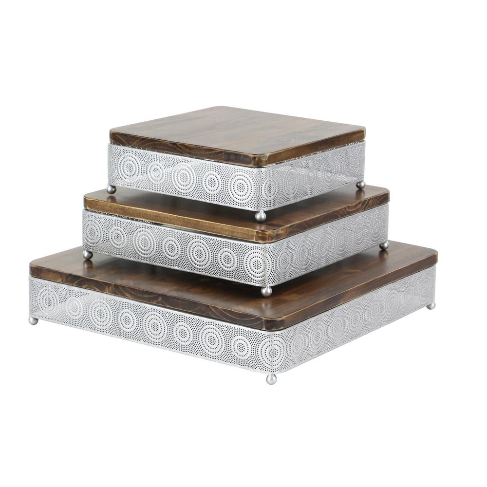 LITTON LANE Metallic Silver Square Decorative Trays with Circular