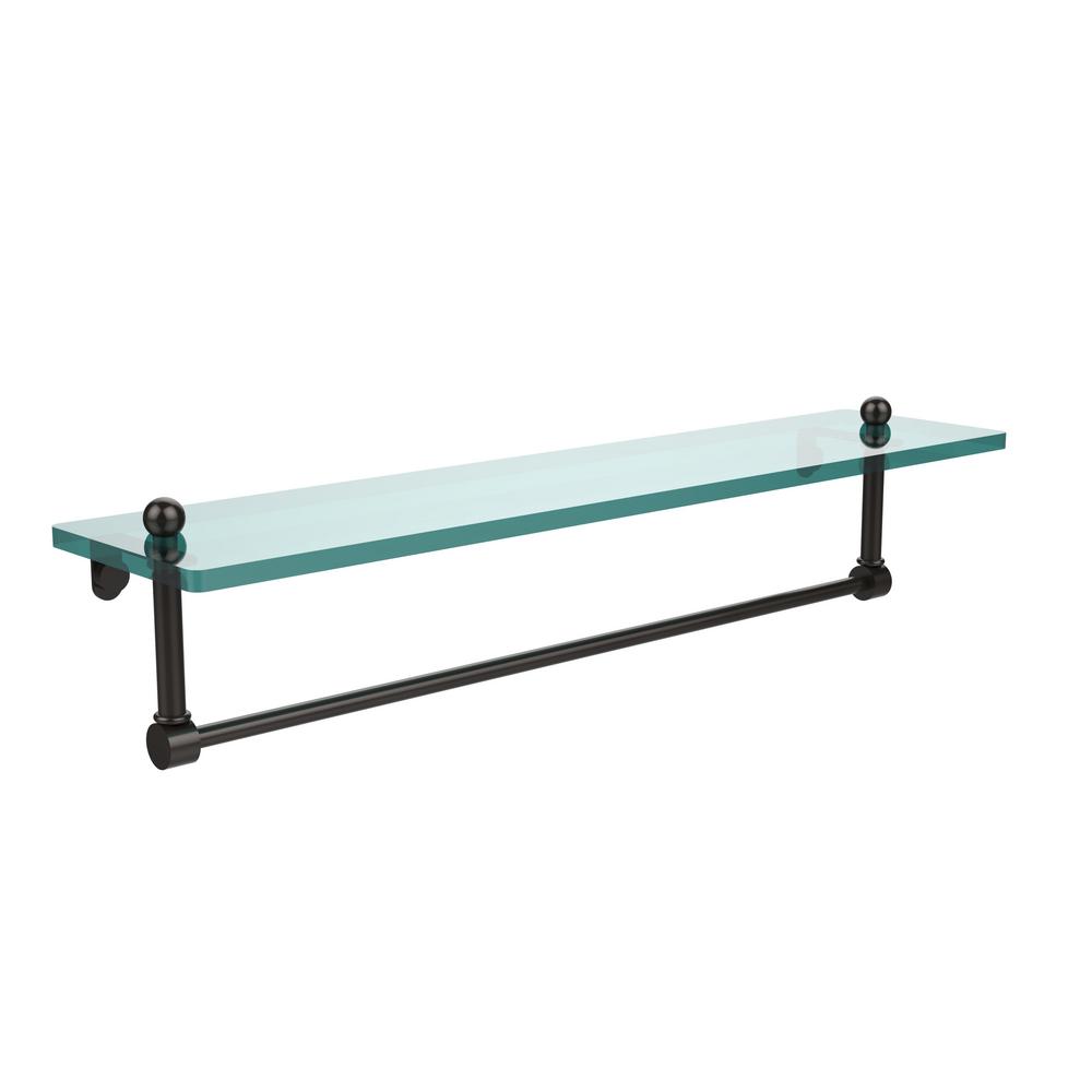 Allied Brass 22 in. L x 5 in. H x 5 in. W Clear Glass Vanity Bathroom Shelf with Towel Bar in