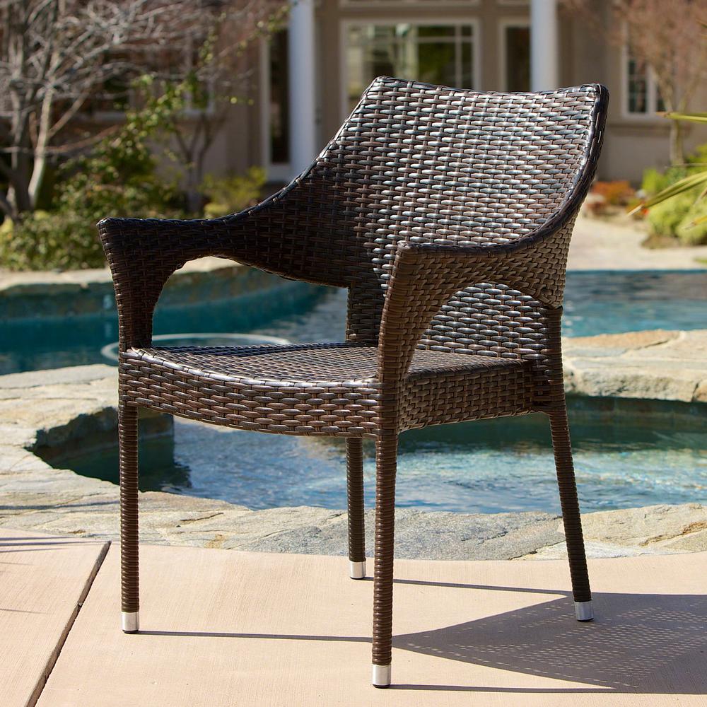 Noble House Cliff Multi Brown Wicker Outdoor Dining Chairs (Set of 2