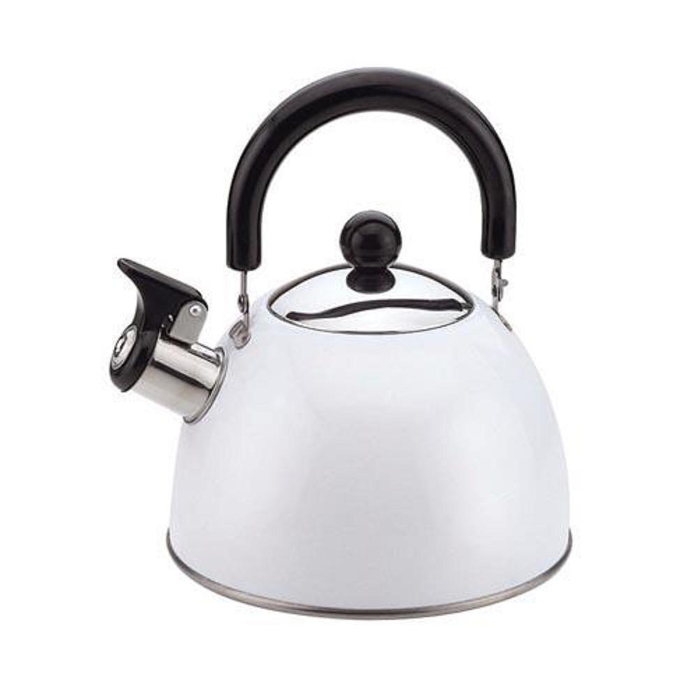 CULINARY EDGE Stainless Steel Whistling Tea Kettle in White Exterior 2.