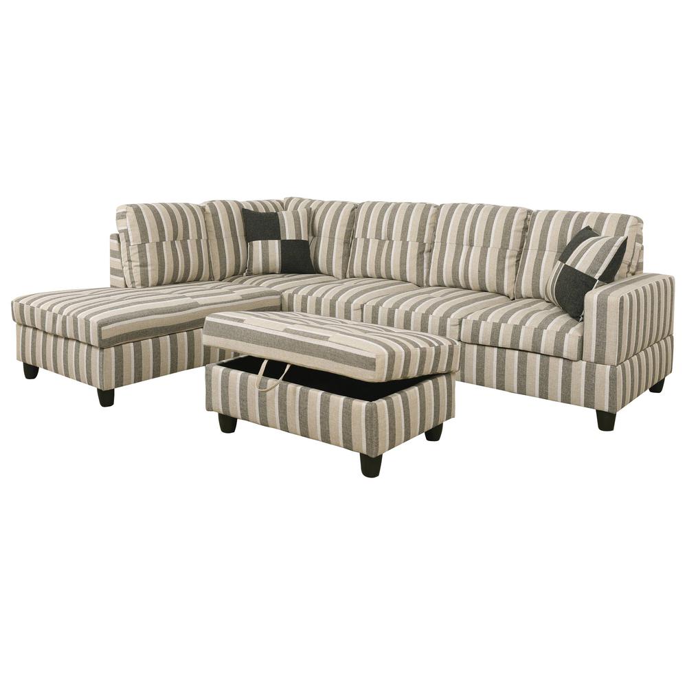 Yes Brown Star Home Living Furniture The Depot Brown Striped Right Chaise Sectional With Storage Ottoman