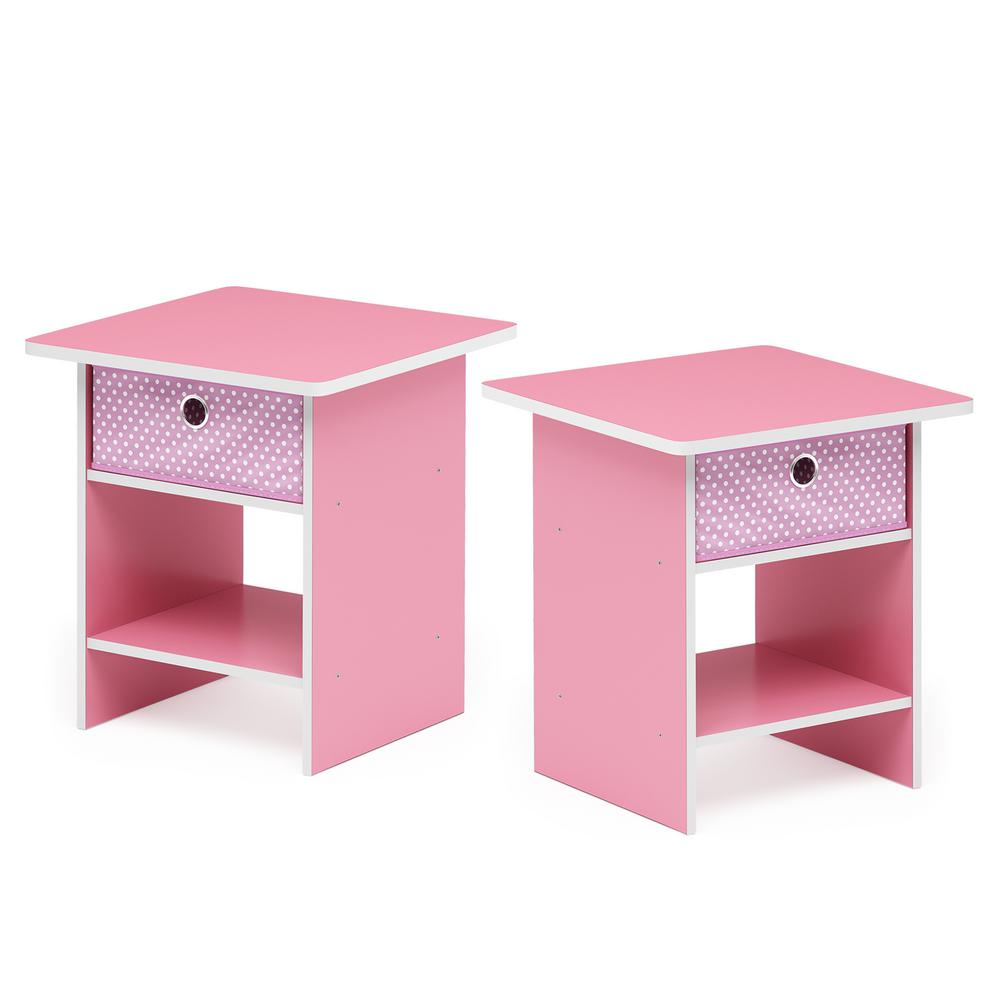 Furinno Dario 17 8 In Pink End Table Night Stand Storage Shelf With Bin Drawer Set Of 2 2 10004pi The Home Depot