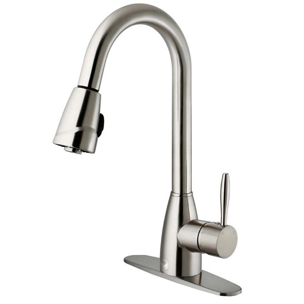 VIGO Single Handle Pull Out Sprayer Kitchen Faucet With Deck Plate