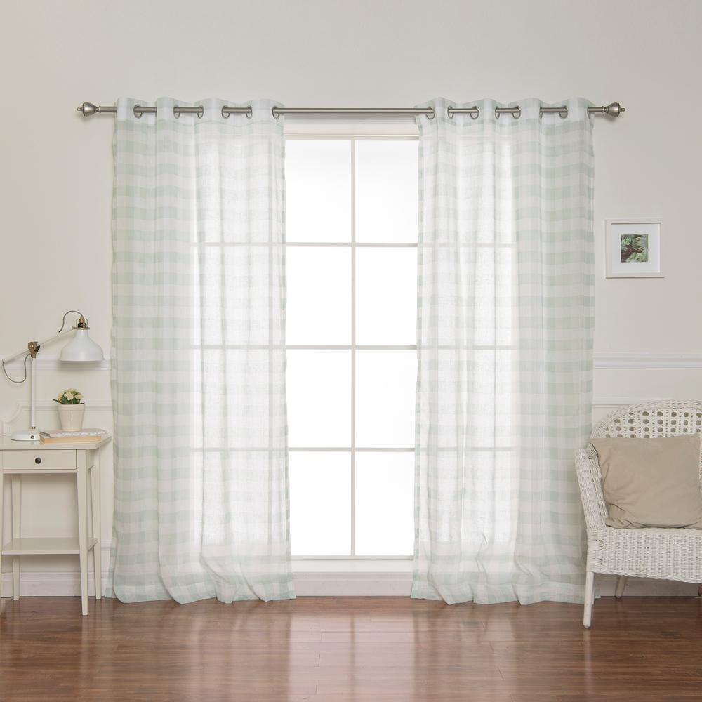 Best Home Fashion 84 In L Sheer Watercolor Plaid Grommet Curtains