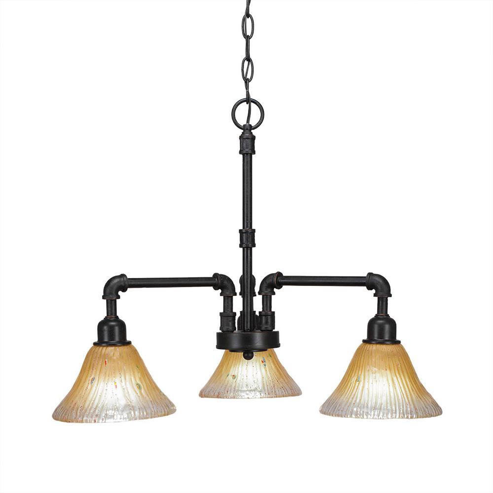 Cambridge Orange Lighting The Home Depot 3 Light Dark Granite Chandelier With Amber Gl Shade