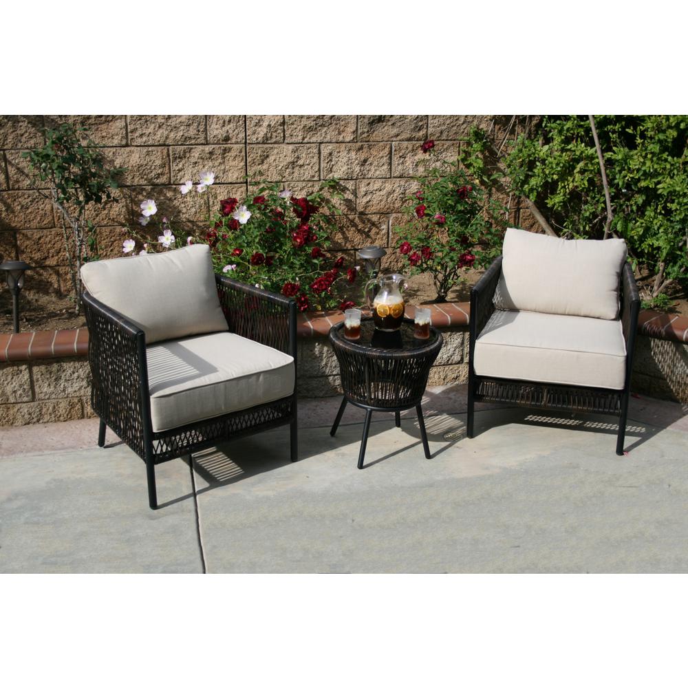 AE Outdoor Palmer 3-Piece Wicker Patio Conversation Set With Olefin ...