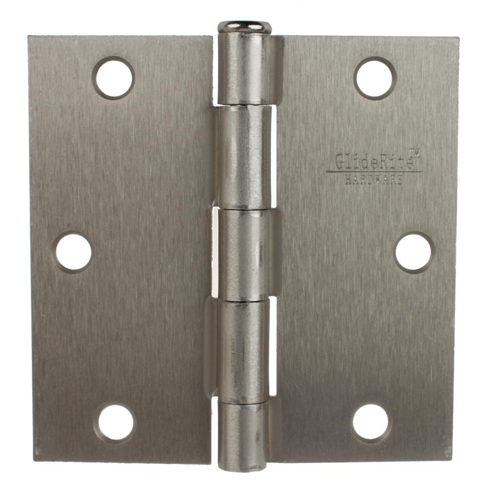 Gliderite 3 1 2 In Satin Nickel Steel Door Hinges Square Corner
