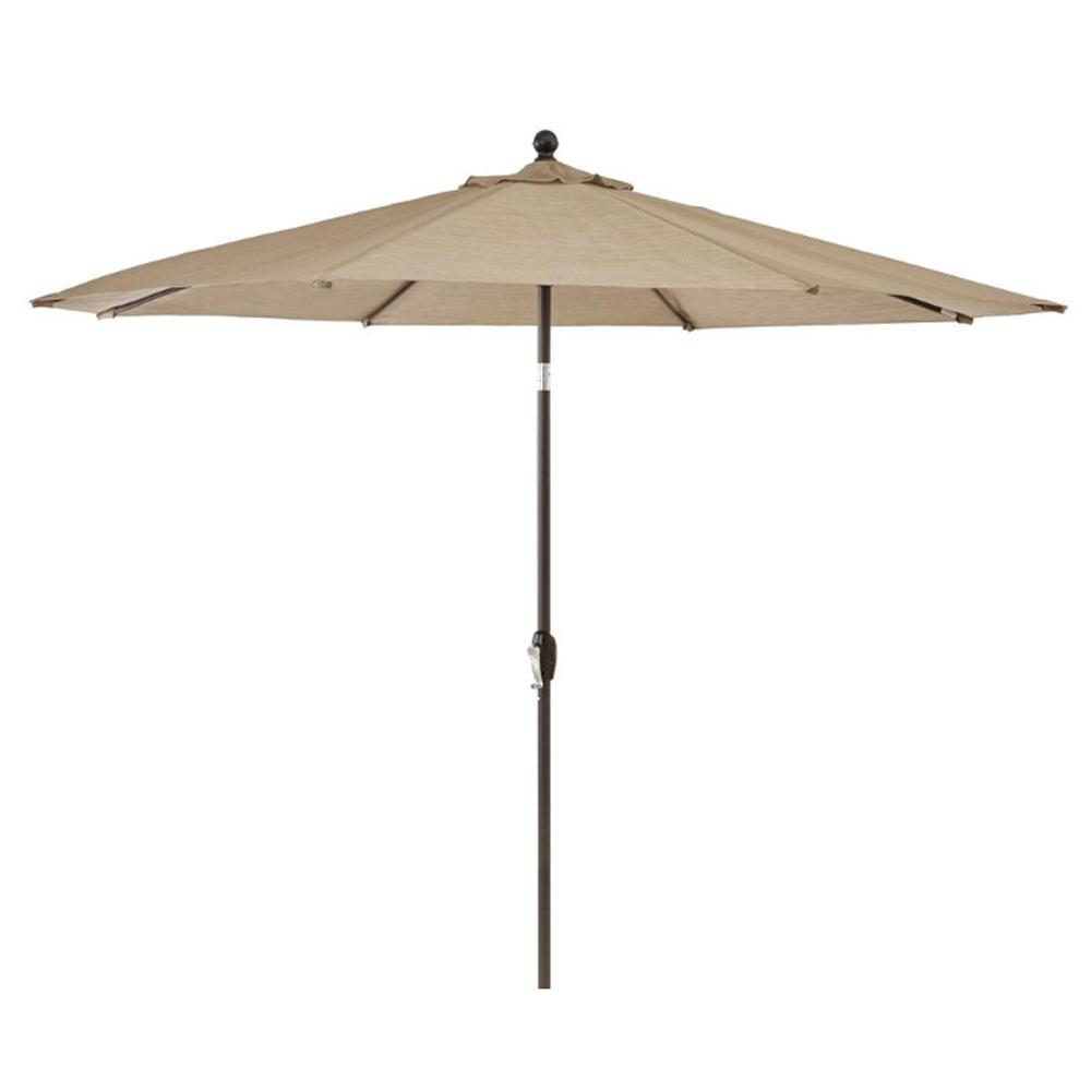 Hampton Bay 11 Ft Aluminum Cantilever Solar Led Offset Outdoor Patio Umbrella In Putty Tan Yjaf052 Pu The Home Depot