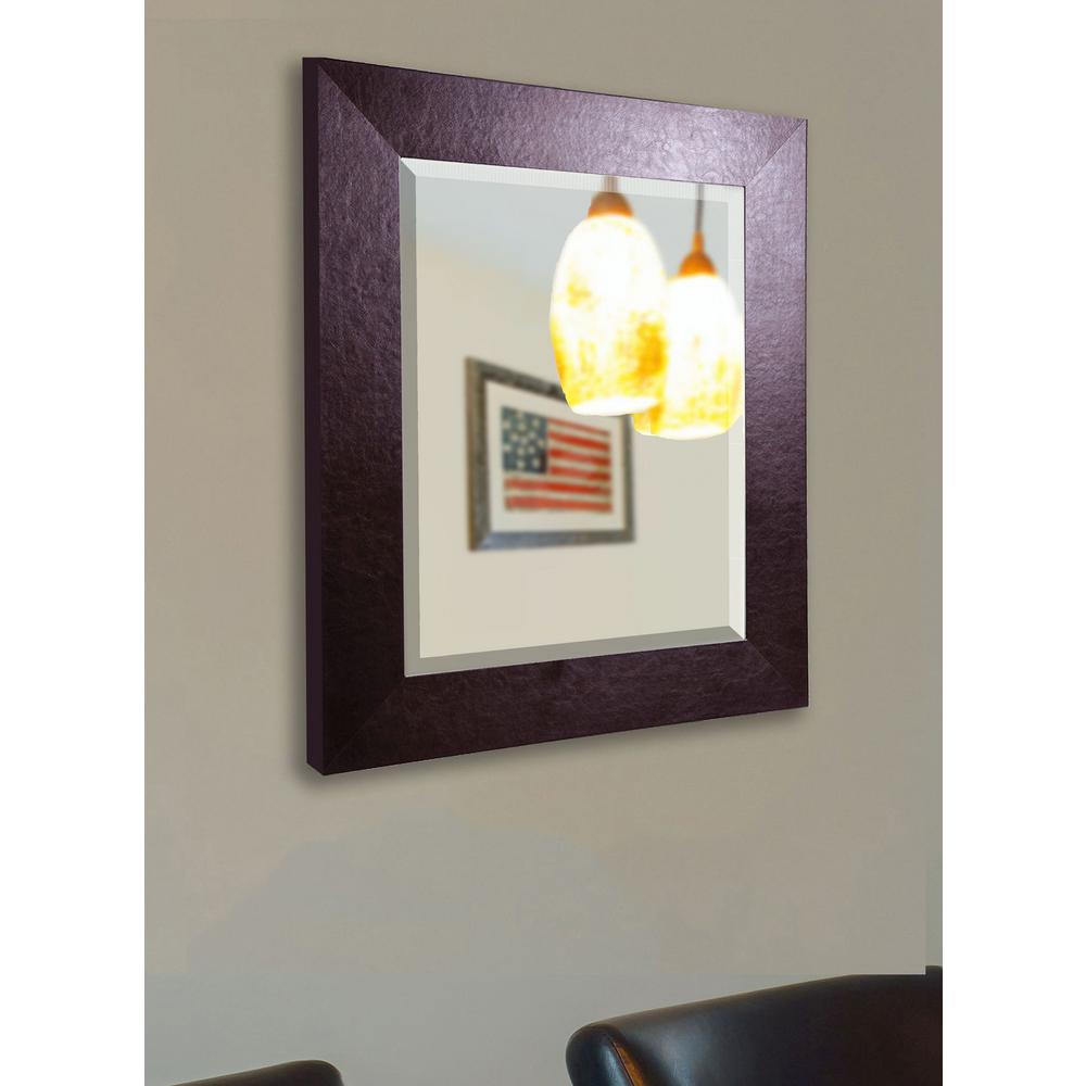 28 In X 32 Wide Brown Leather Rounded Beveled Wall Mirror Wide Brown Leather Rounded Beveled Wall Mirror