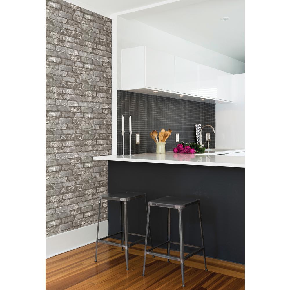 Brewster Chelsea Charcoal Brick Wallpaper 268621259 The Home Depot