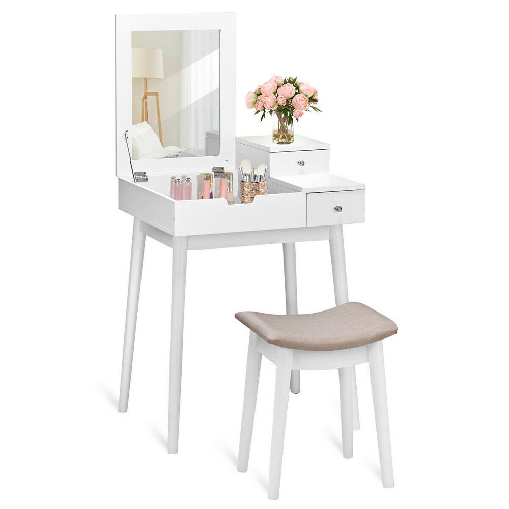 Costway 2 Piece White Living Room Set Vanity Dressing Table Costway 2 Piece White Living Room Set Vanity Dressing Table