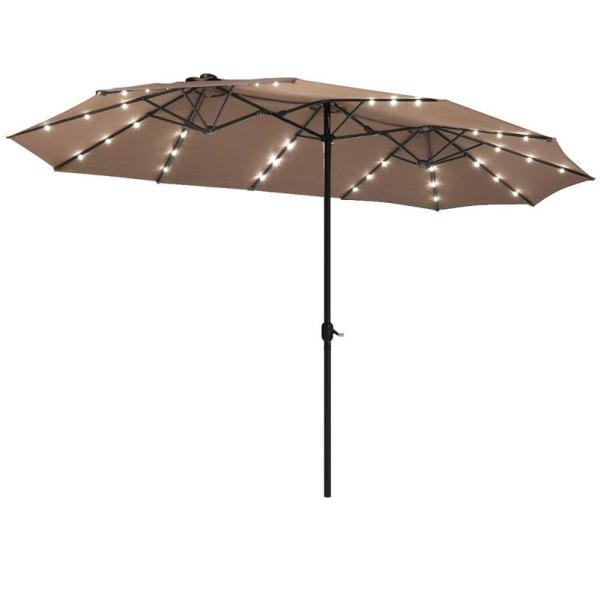 Costway 15 Ft Steel Frame Market Solar Led Patio Umbrella Powered 36 Lights In Brown Op70084cf The Home Depot