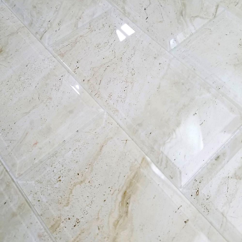 Abolos Crema Marfil Beige Subway 4 X 8 Beveled Stone Look Glossy Crema Marfil Beige Subway 4 X 8 Beveled Stone Look Glossy Glass Decorative Bathroom Wall Backsplash Tile 10 Pc Pk