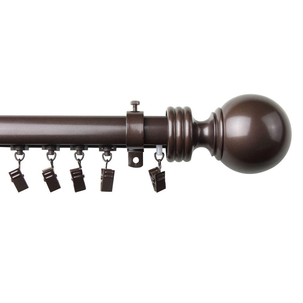 Rod Desyne 110 in.  156 in. Telescoping Traverse Curtain Rod Kit in Cocoa with Sphere Finial 