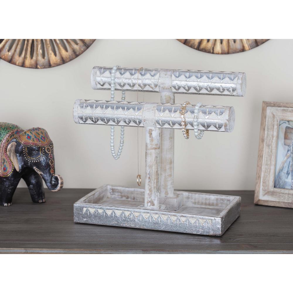 12 in. x 11 in. Rustic Mango Wood Jewelry Holder in Distressed White