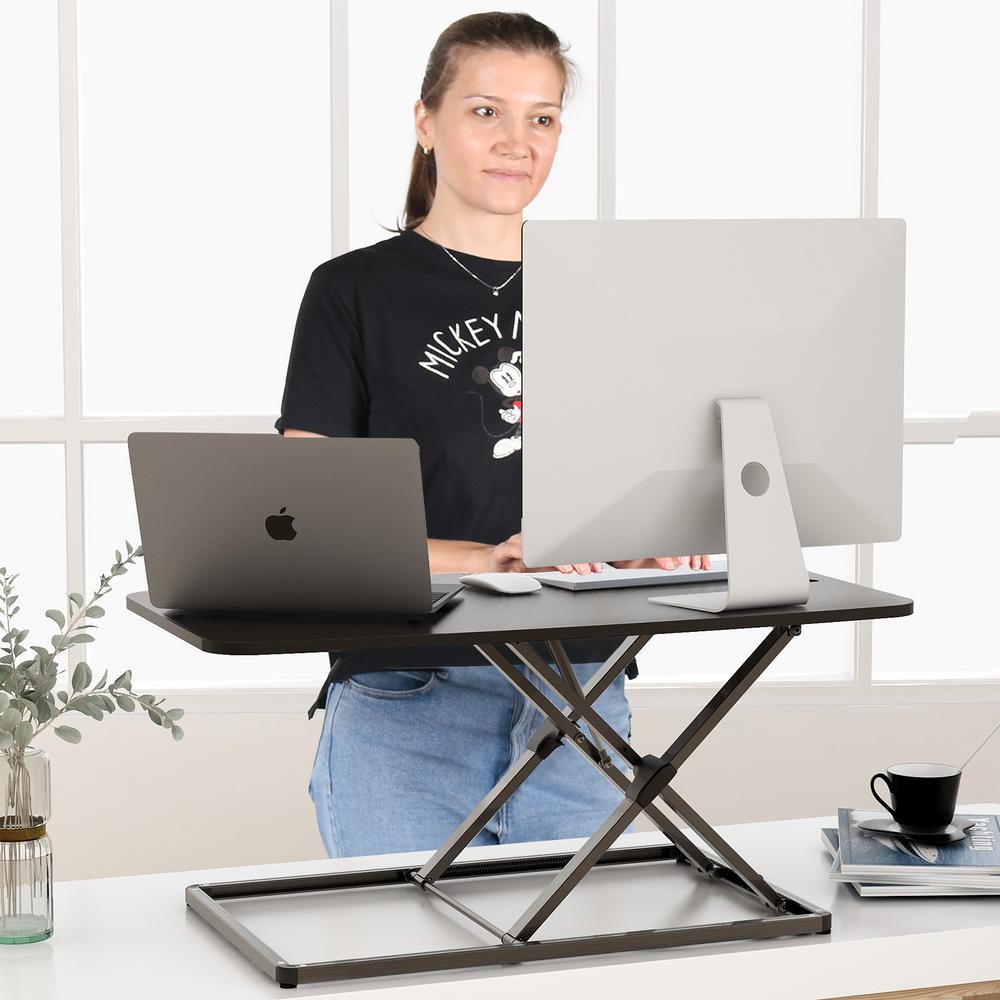 Yangming Standing Desk Black Big Height Adjustable Standing Desk Converter Fully Assembled Hd 73s 32in Bk The Home Depot