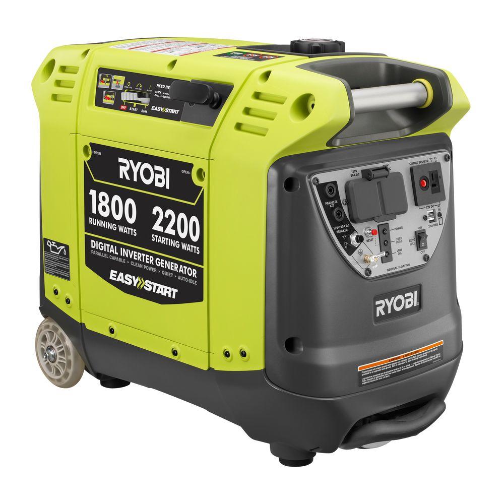 Ryobi 2,200-Watt Green Gasoline Powered Digital Inverter Generator ...