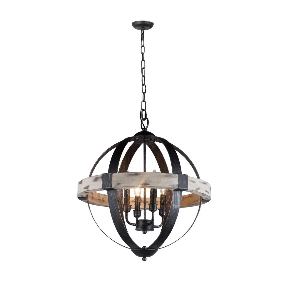 Zeus 4 Light Distressed Black Chandelier With Wood And Steel Frame Zeus 4 Light Distressed Black Chandelier With Wood And Steel Frame