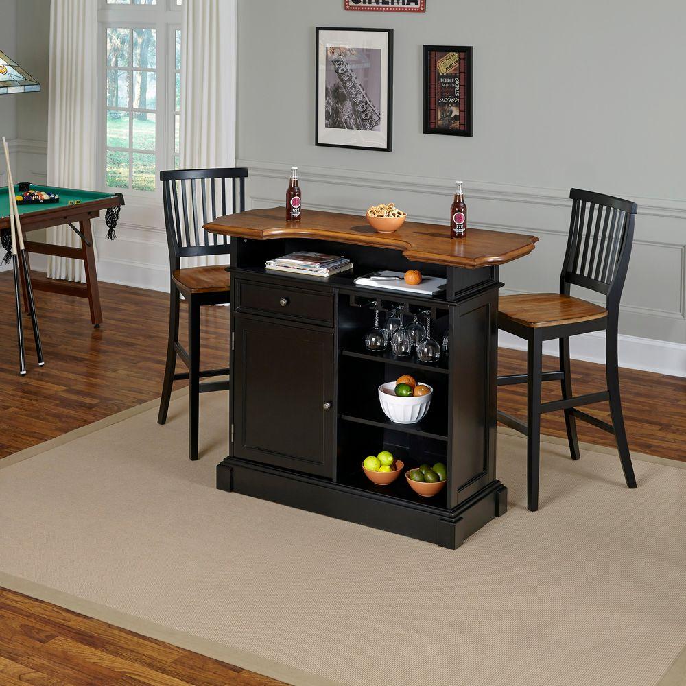 Comfortable Kitchen Table Bars home styles americana 3 piece black and oak bar table set 5003 998 the home depot