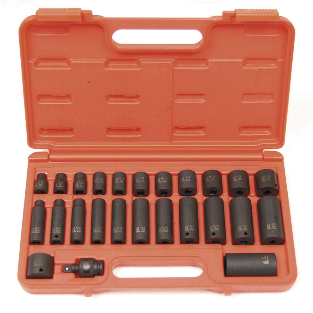 thumbnail image 2 of Sunex 3326 3/8-Inch Drive 12-Point SAE Impact Socket Set - 25-Piece, CR-MO Steel, Includes Standard & Deep Sockets 2 of 14