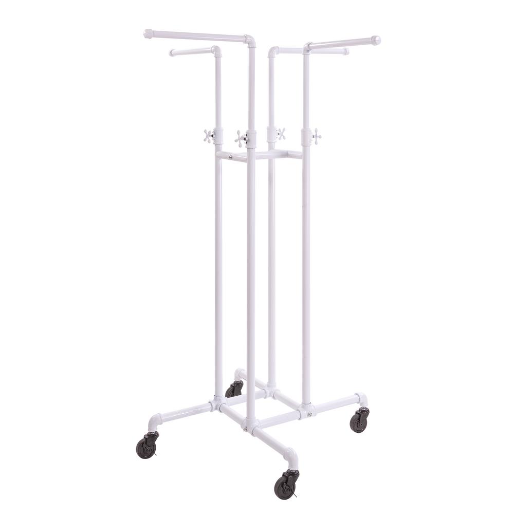 Econoco Pipeline 16 in. W x 72 in. H 4Way Adjustable Height White Metal Rolling Garment Rack