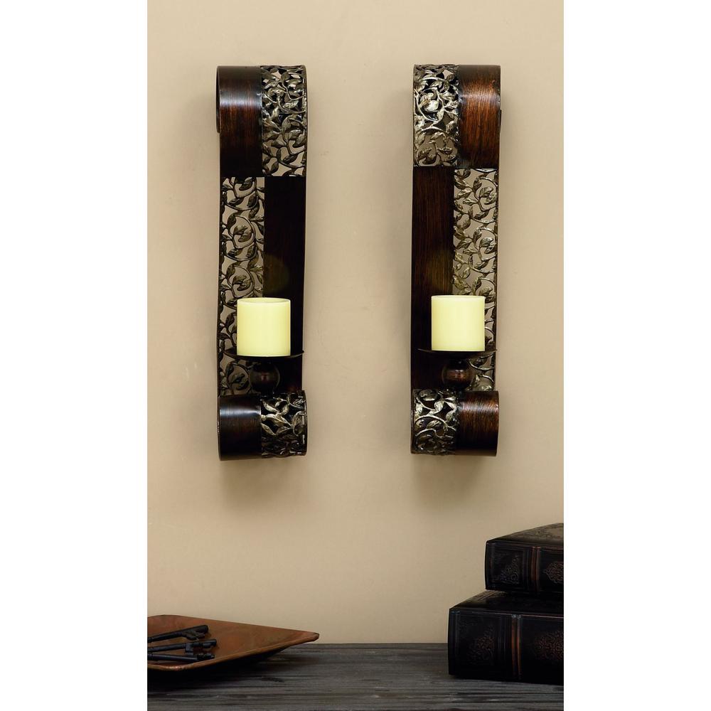 Litton Lane Pierced Leaf Wall Sconce Candle Holders Set Of