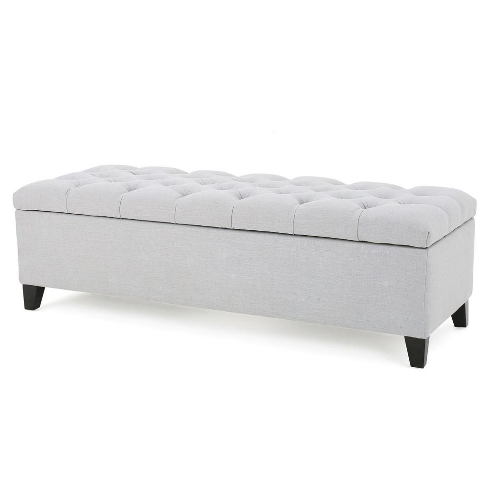 Noble House Light Gray Tufted Fabric Storage Bench-10214 - The Home Depot