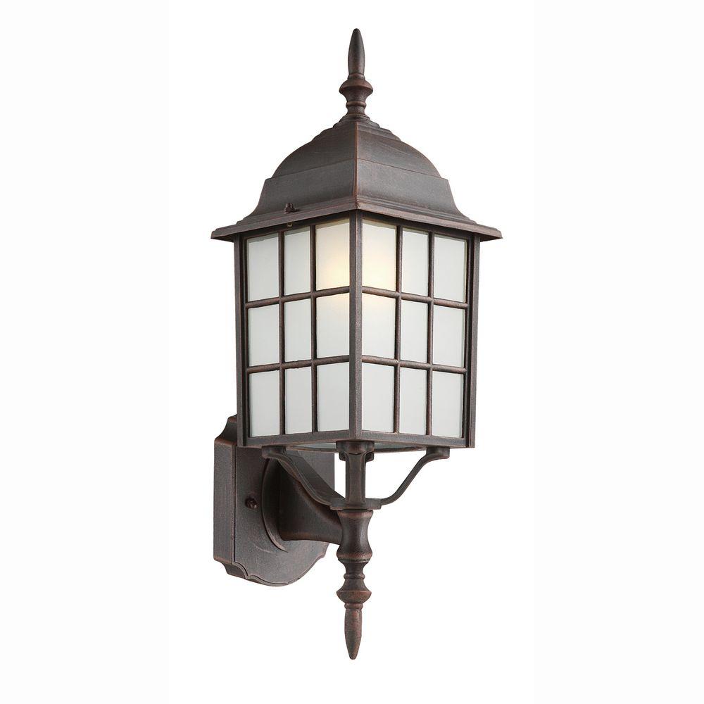 Bel Air Lighting Cityscape 1 Light Outdoor Rust Coach Lantern With Frosted Glass