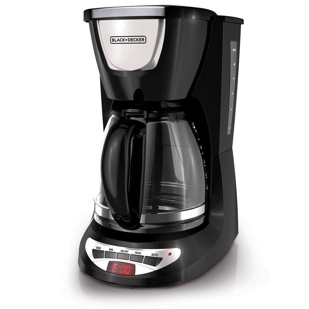 Black Decker 12 Cup Programmable Black Drip Coffee Maker With Glass Carafe Built In Timer And Automatic Shut Off Dcm100b The Home Depot