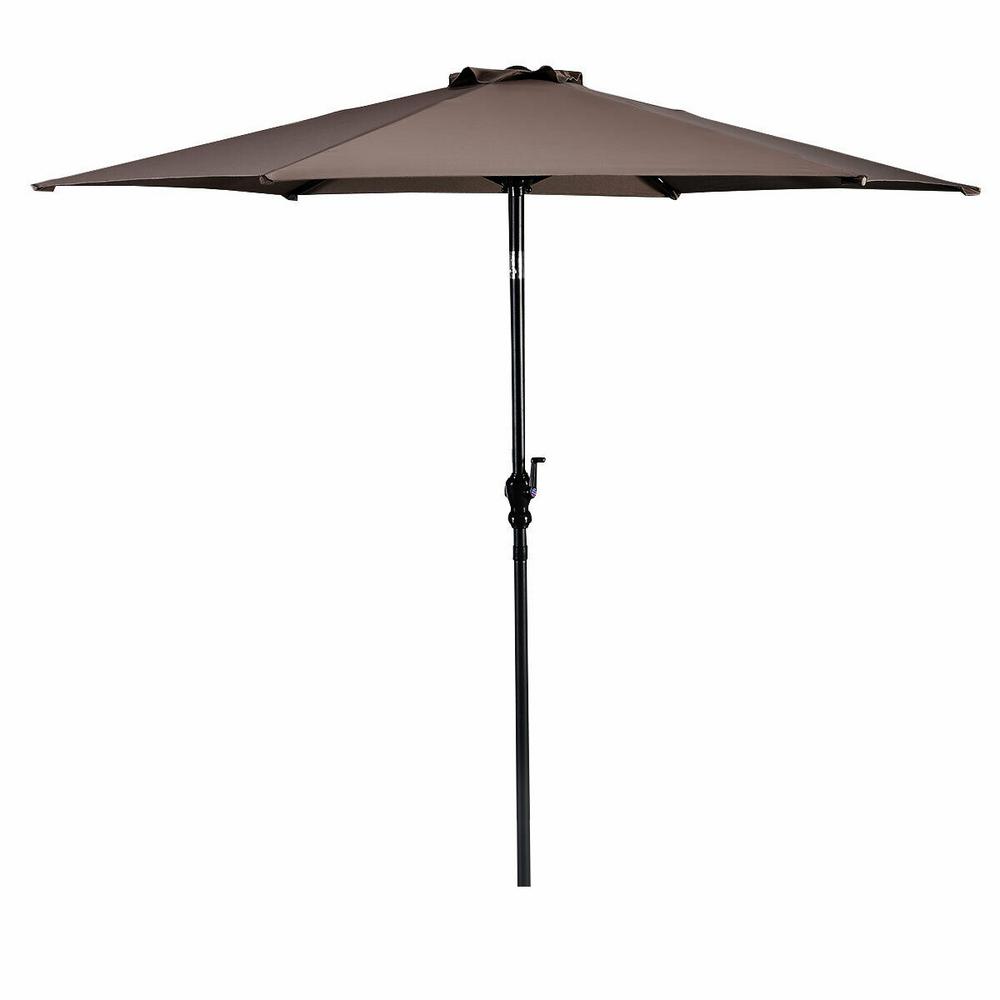 Costway 10 Ft Steel Market 6 Ribs Tilt With Crank Outdoor Garden Patio Umbrella In Tan Op2807tn The Home Depot