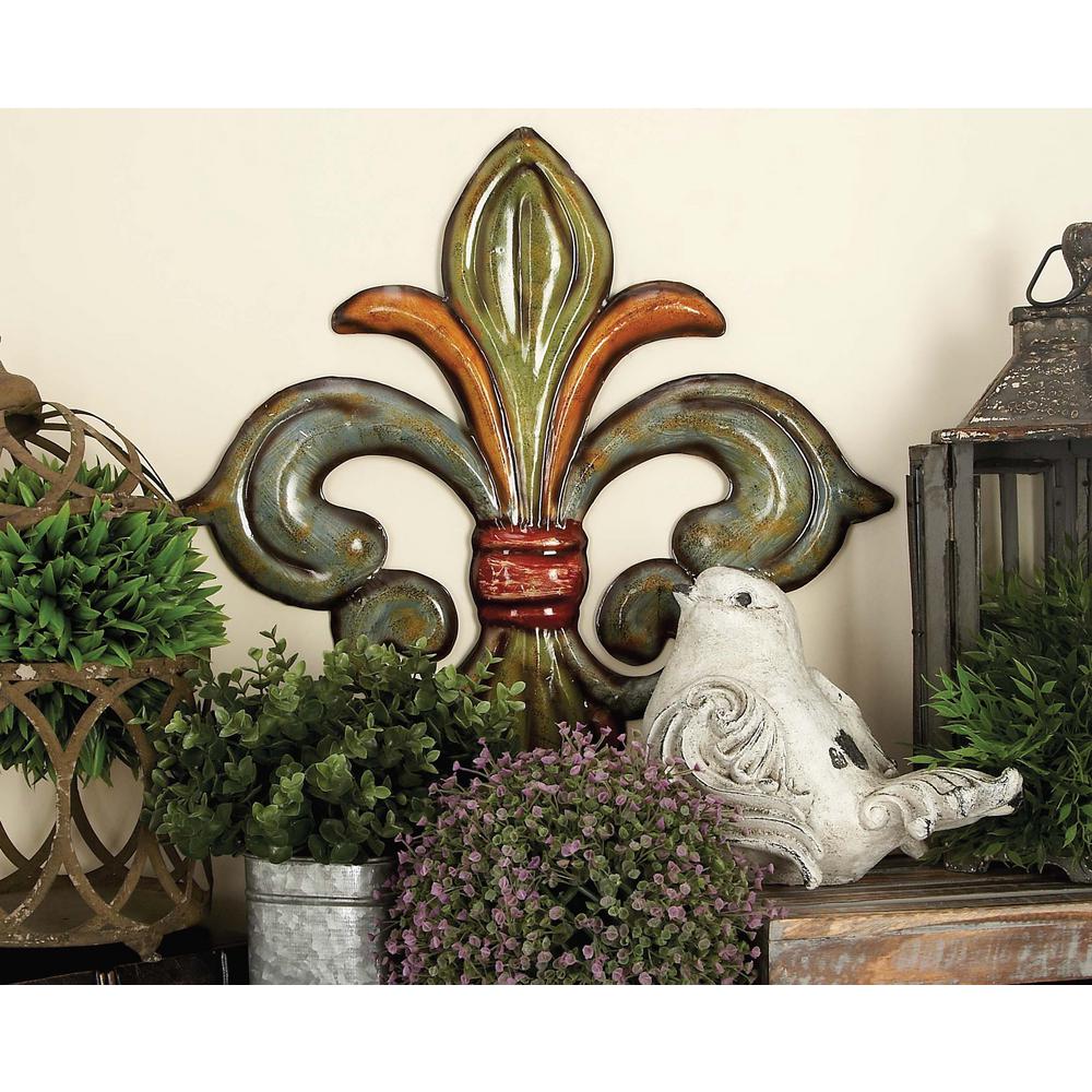 Metal Fleur De Lis Wall Decor In Green Gold And Red Set Of 3