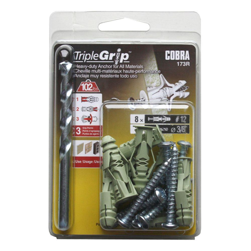 Plastic Triple Grip Anchors Box of 100 1//4/" Hole # 8