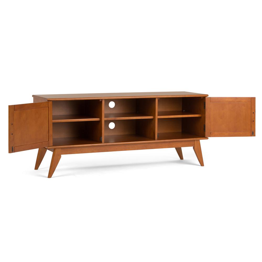 Simpli Home Draper Solid Hardwood 60 In Wide Mid Century Modern Tv Simpli Home Draper Solid Hardwood 60 In Wide Mid Century Modern Tv Media Stand Teak Brown For Tvs Upto 65 3axcdrp 07 Tk The Depot